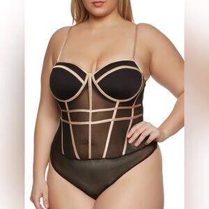 Black and Gold Mesh Cage Trim BodySuit New